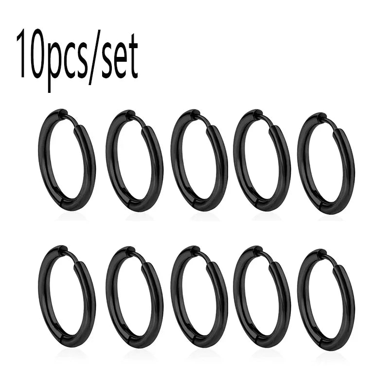 10/20Pcs Minimalist 316L Stainless Steel Small Hoop Earrings For Women Man Classic Round Earrings Fashion Ear Piercing Jewelry - Live Store 4U