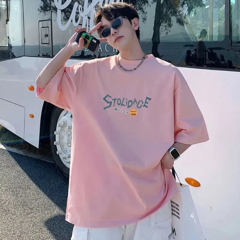 8XL Men Oversize Korean Fashion Loose American Love Puppet Rabbit Print Short Sleeve Round Neck Versatile Trend Couple outfit - Live Store 4U