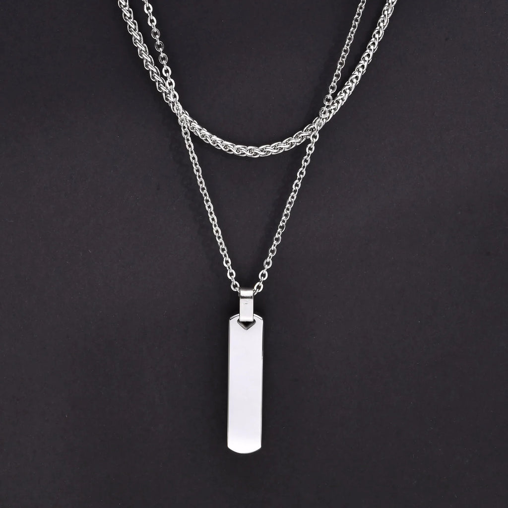 2pcs/set Vertical Bar Stacked Necklaces for Men Boys,Wateproof Stainless Steel Cuban Chain Collar,Stylish Jewelry Sets Gifts