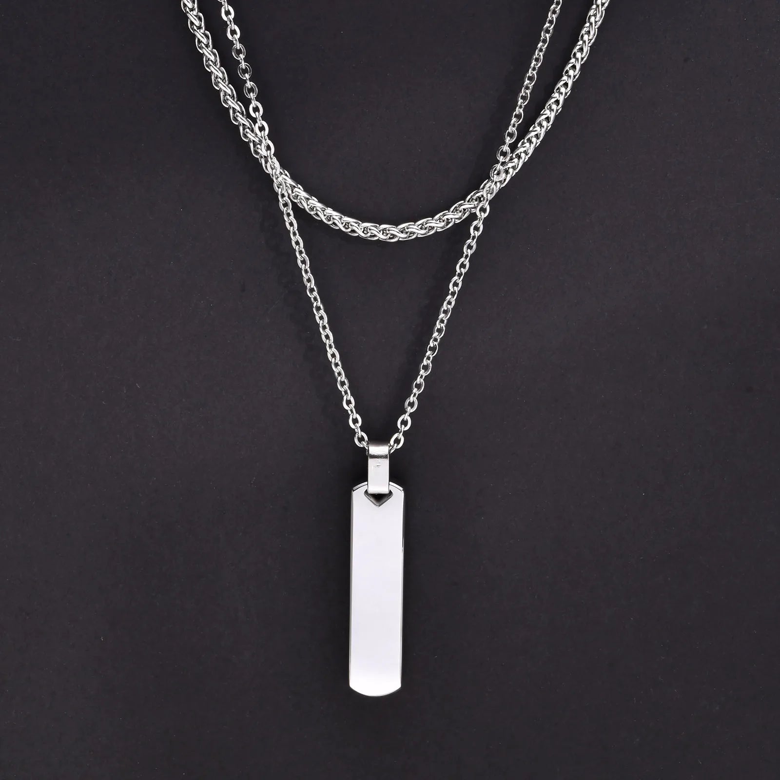 2pcs/set Vertical Bar Stacked Necklaces for Men Boys,Wateproof Stainless Steel Cuban Chain Collar,Stylish Jewelry Sets Gifts