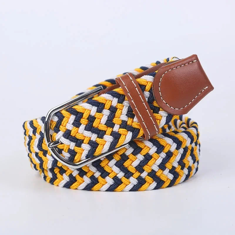 107/120/130cm UNISEX Casual Knitted Pin Buckle Women Belt Woven Canvas Elastic Expandable Braided Stretch Jeans Belts for Men - Live Store 4U