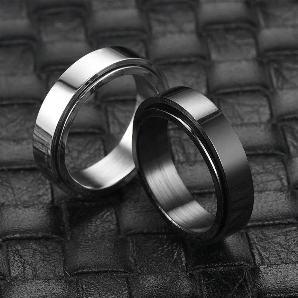 Anxiety Fidget Spinner Rings Black Silver Color Stainless Steel Spinning Rotating Mood Ring for Men Women Anti Stress Jewelry - Live Store 4U