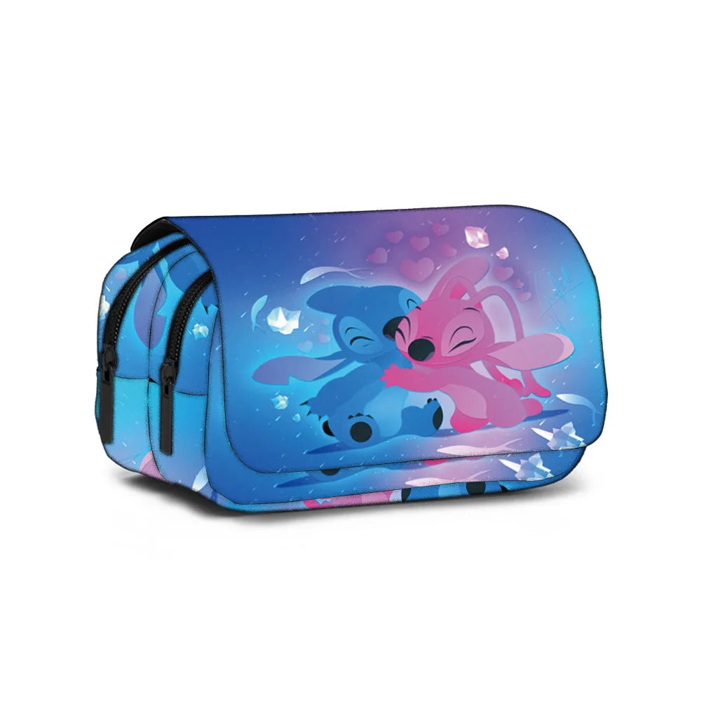 New Disney Cartoon Lilo&Stitch Pencil Case Cute Girl&Child School Supplies Double Layered Flip Cover Pencil Box Holiday Gifts