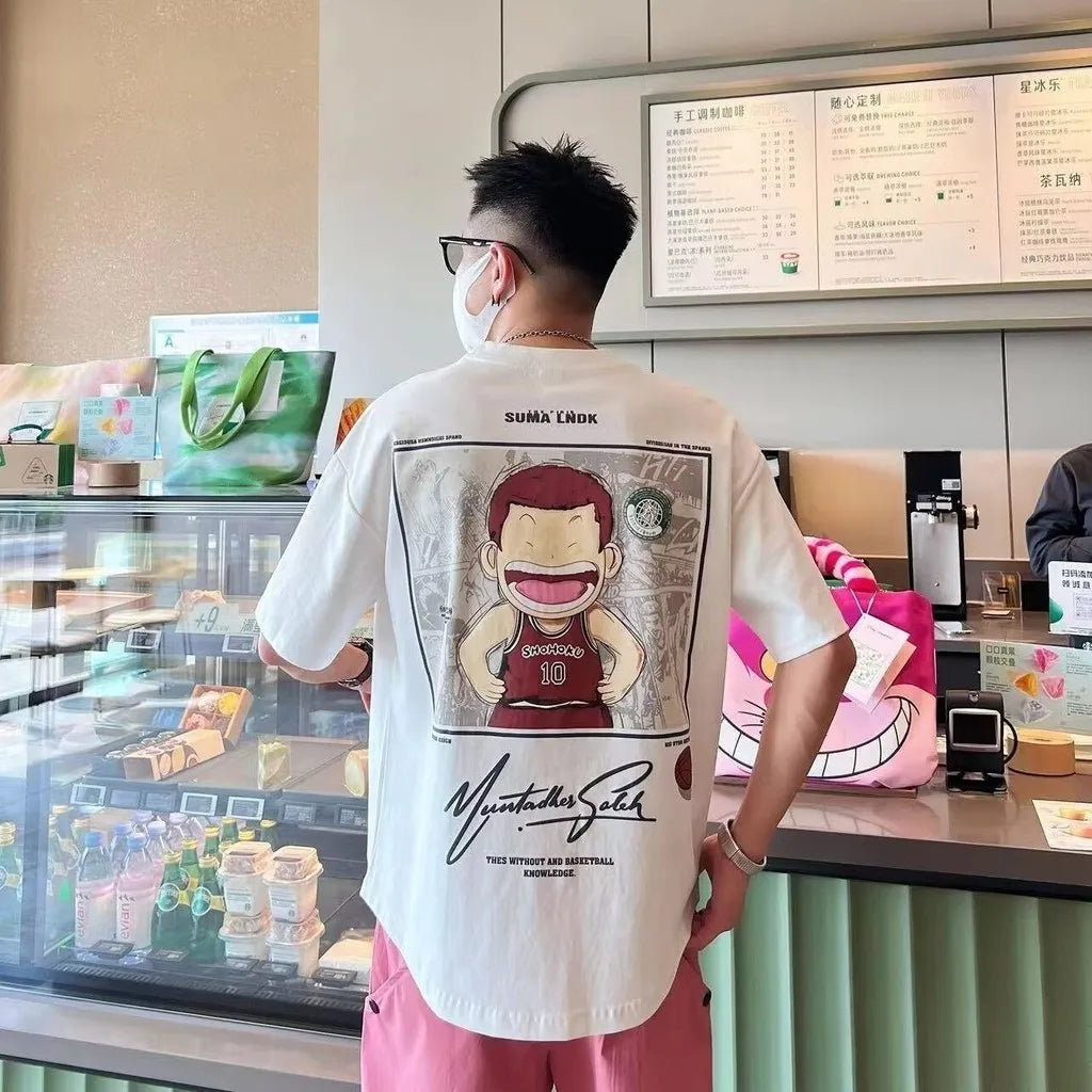 【M-8XL】Men's Oversized Tee Casual Loose Japanese anime slam dunk Printed T-shirt Suitable Men Women - Live Store 4U