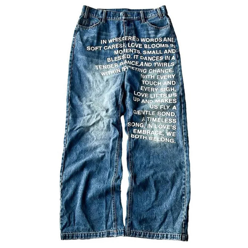 Y2K men Jeans vintage American Pattern letter jeans streetwear gothic Harajuku Hip Hop men women Fashion Casual wide leg jeans - Live Store 4U