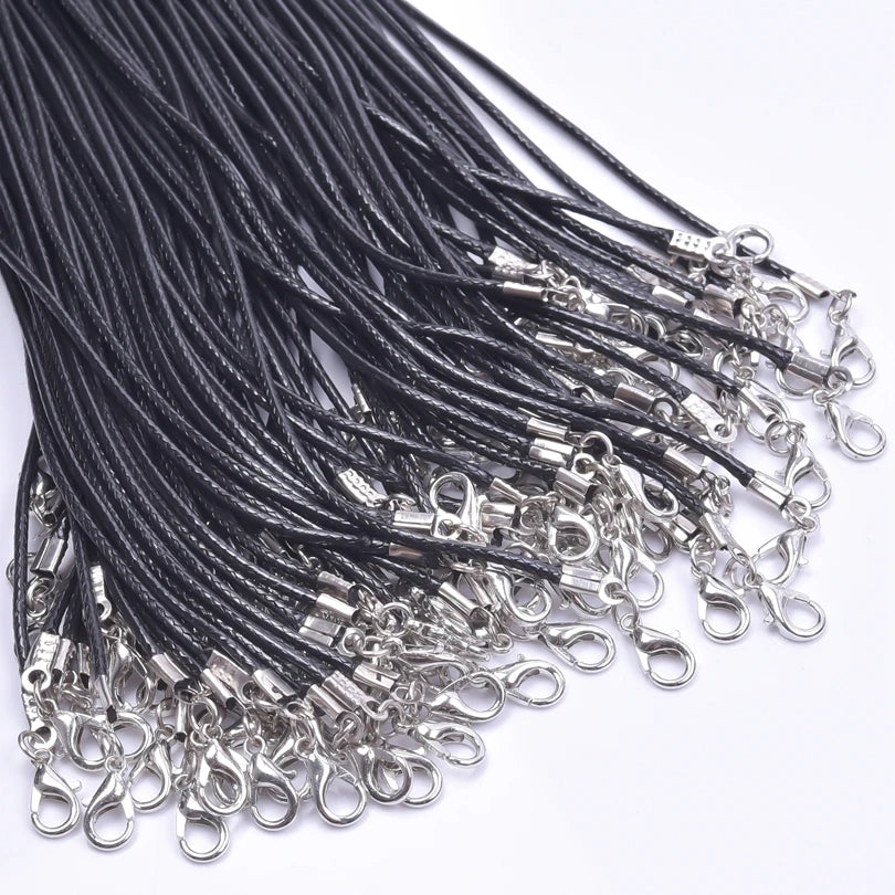 10/20/30pcs DIY 50cm Leather Rope Chain Necklace For Women Men Accessories Black Color Braided Adjustable Wax Cord Lobster Clasp - Live Store 4U