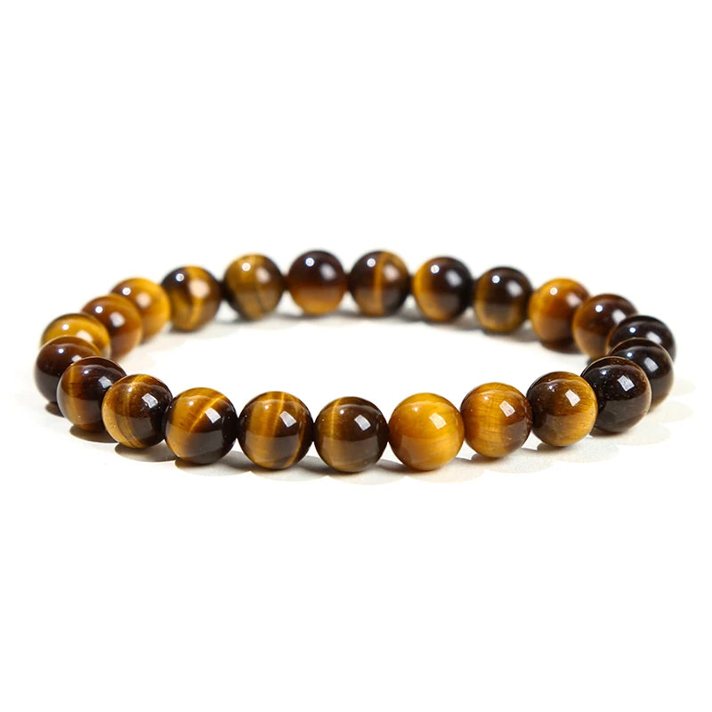 JD Natural Stone Beads Bracelet Amethyst Tiger Eye Crystal Quartz Agate Gem Beads Bangles Women Men Reiki Healling Jewelry Gift - Live Store 4U