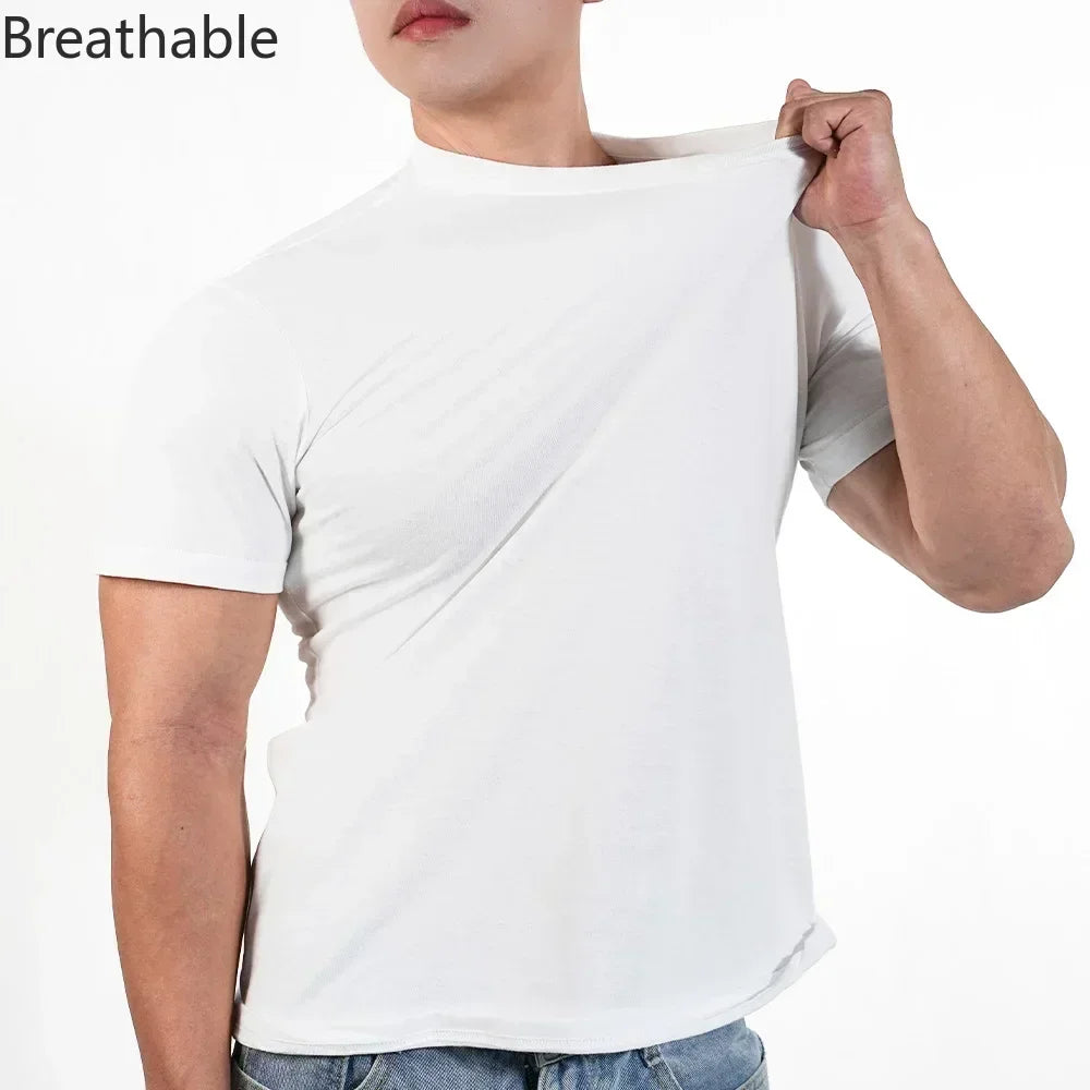 Men T shirts Polyester Thin Short-sleeve Tee Fitness Muscle Joggers Bodybuilding Quick Dry tshirt Male Gym Clothes Oversize tops - Live Store 4U