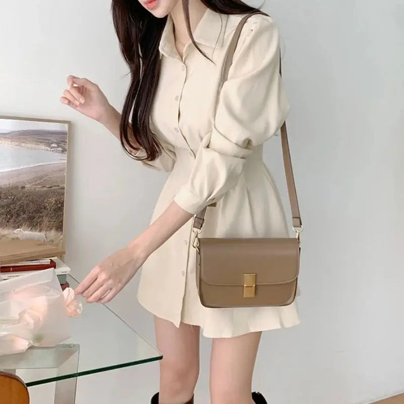 Shirt Woman Long Sleeve Dress Vintage One Pieces Clothes Aesthetic Sensual Sexy Korean Fashion Beach Hot Pink Dresses for Women