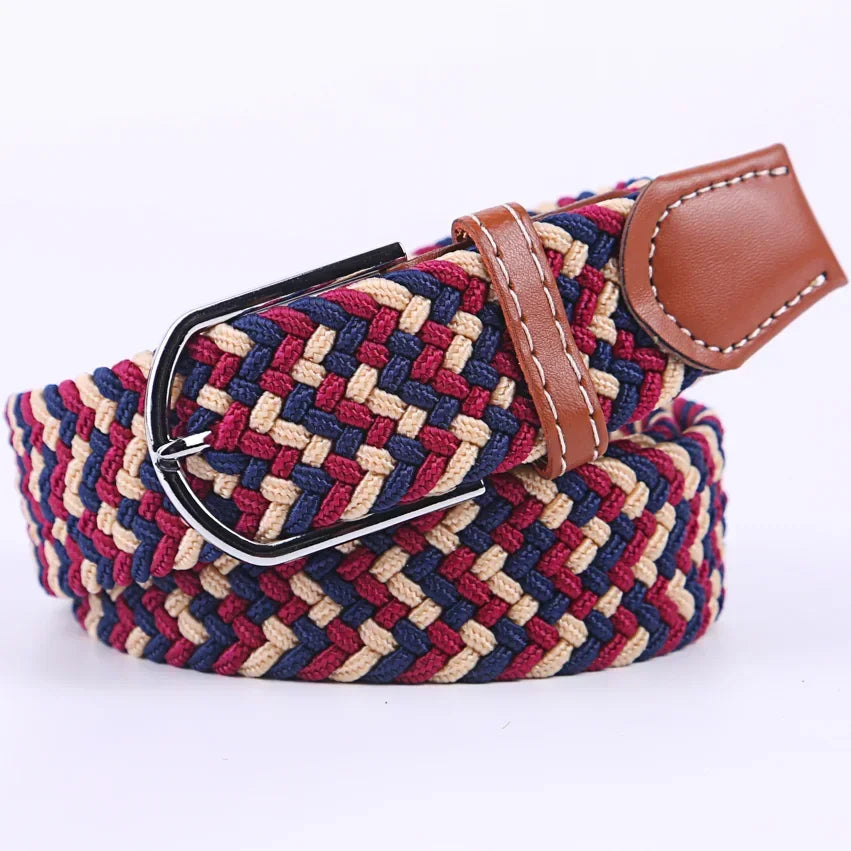 107/120/130cm UNISEX Casual Knitted Pin Buckle Women Belt Woven Canvas Elastic Expandable Braided Stretch Jeans Belts for Men - Live Store 4U