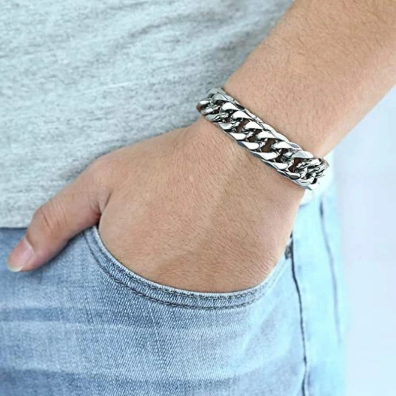HNSP Stainless Steel Cuban Link Chain Necklace For Men Jewelry 8MM-14MM Width Male Neck Accessories - Live Store 4U