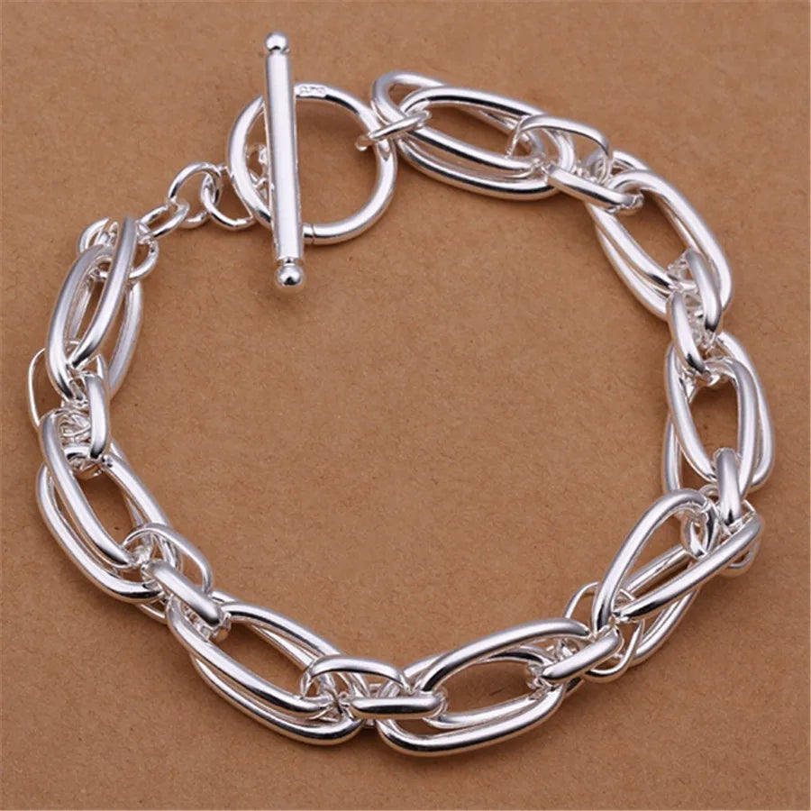 Noble 925 Sterling Silver Square Solid Chain Bracelet For Women Men Charm Party Gift Wedding Fashion Jewelry - Live Store 4U