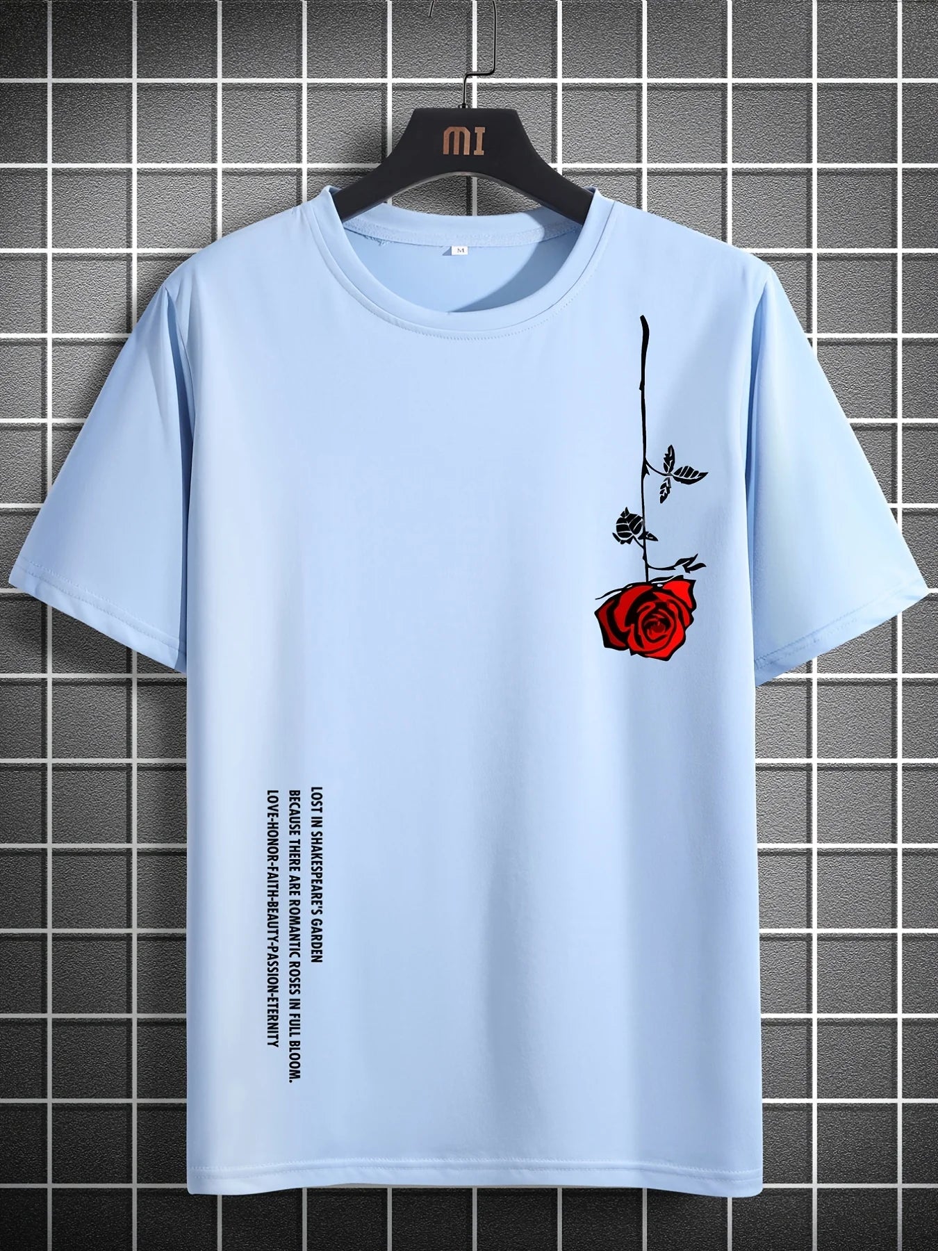 Men's Summer Loose Size 100% Cotton Rose Print Casual Slim Fit Round Neck Short Sleeve T-shirt Top - Live Store 4U