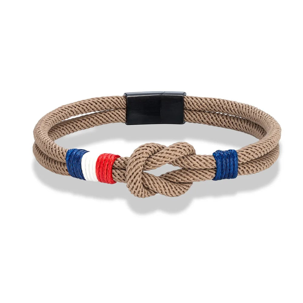 MKENDN Black Stainless Steel Square Knot Rope Bracelet Men Women Handmade Woven Double-Layer Design France Flag Couple Jewelry - Live Store 4U