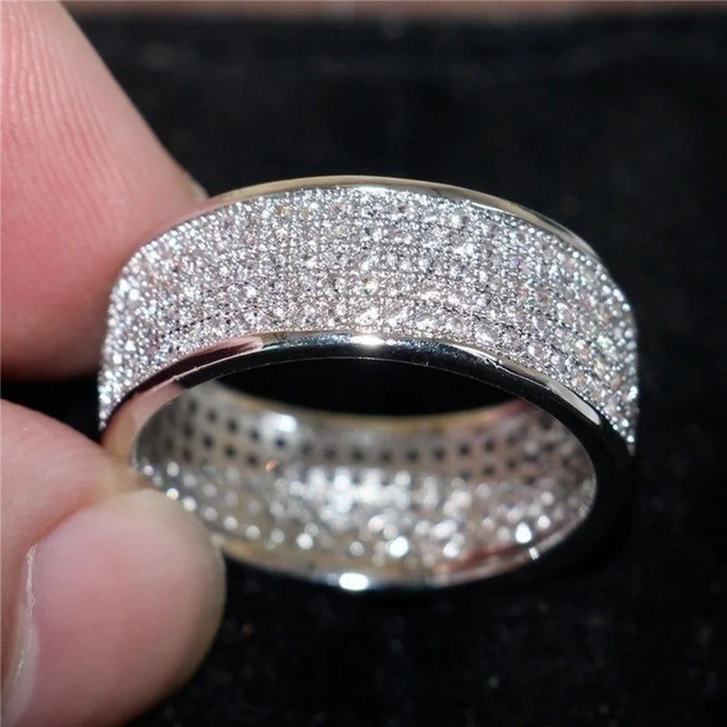 Shine Silver and Gold Color Women Ring Round Inlaid White Zircon Ring for Women Men Engagement Wedding Jewelry Gift - Live Store 4U