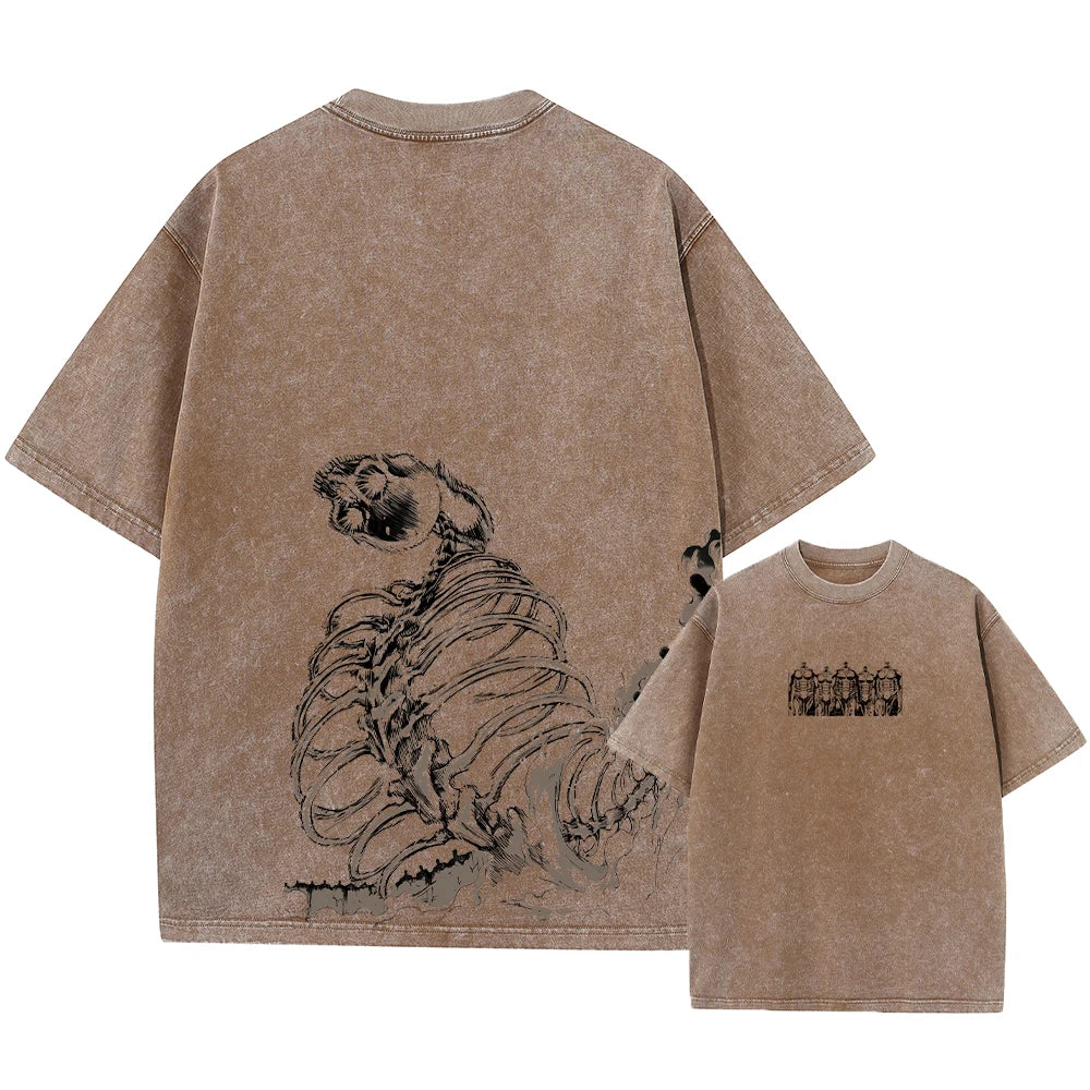 Men Washed Anime Attack On Titan T-Shirt Hip Hop Streetwear Graphic Print Oversize Tshirt Short Sleeve Cotton Loose Vintage Tops - Live Store 4U