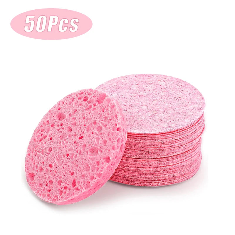 50PCS Face Cleaning Sponge Pad for Exfoliator Mask Facial SPA Massage Makeup Removal Thicker Compress Natural Cellulose Reusable