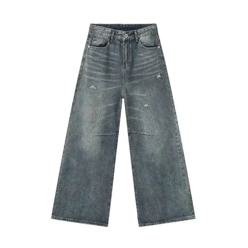 IEFB American Style Men's Denim Pants Washing Fashion Loose Men's Straight Trousers Casual Wide Leg Jeans New Summer 2024 9C6303 - Live Store 4U