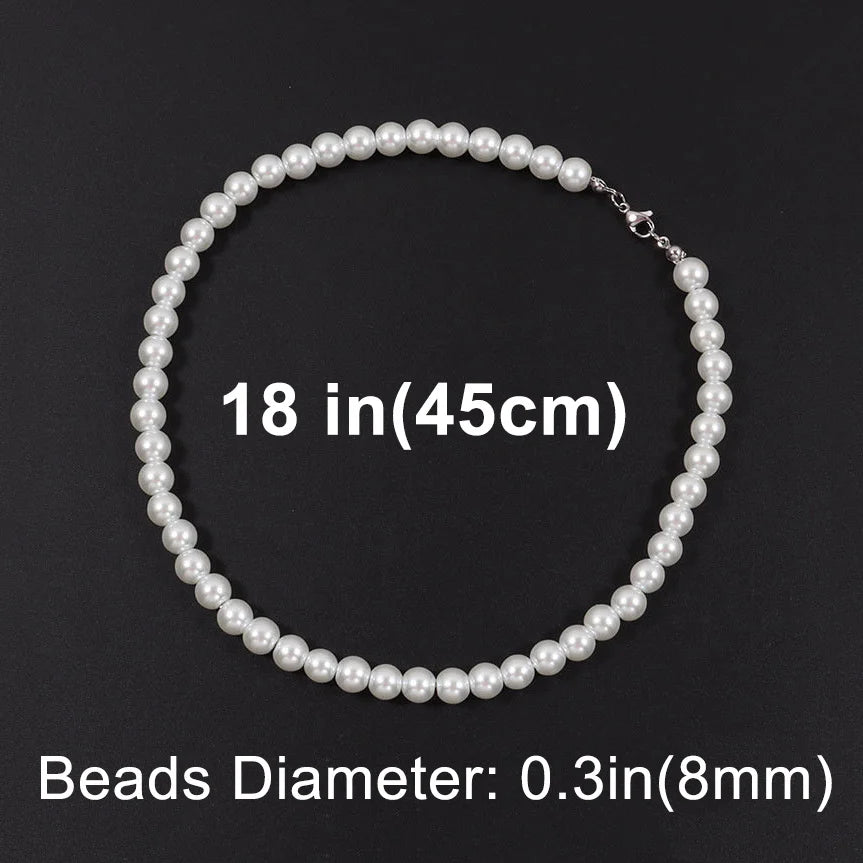 Cool Artificial White Pearl Necklace 1 Pcs Choker Beaded Chain for Men and Women Fashion Jewelry Gift - Live Store 4U