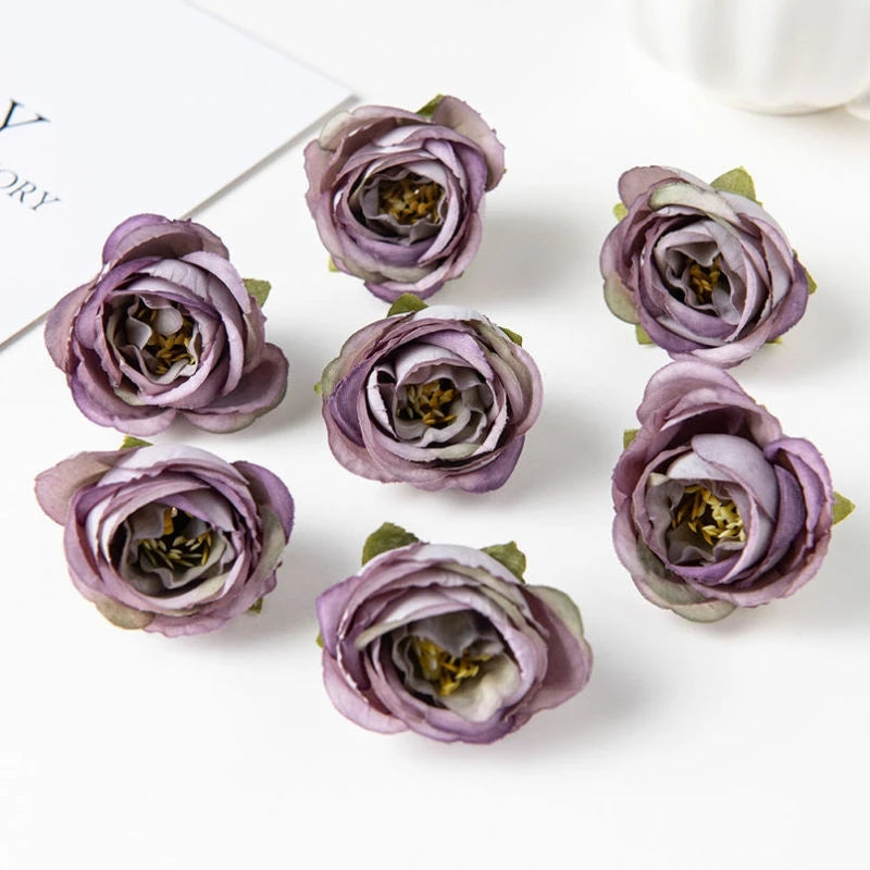 50/100Pcs Silk Tea Bud Roses Home Wedding Christmas Decoration Bridal Accessory Outdoor Garland Diy Scrapbook Artificial Flowers