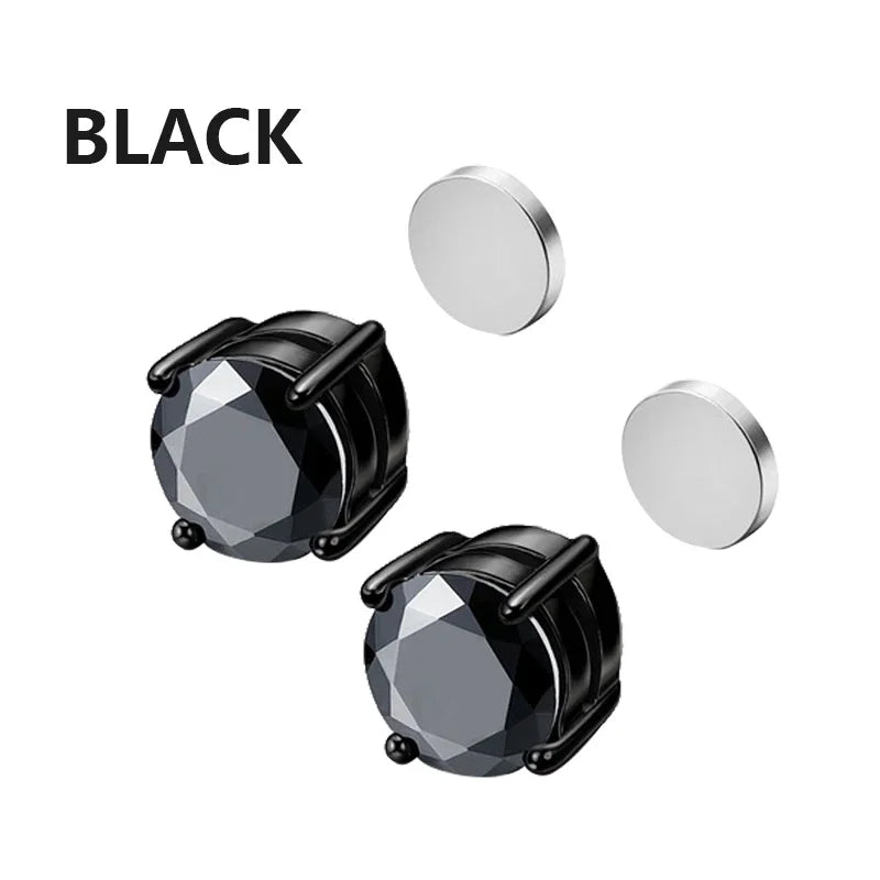1/3Pairs 6MM Crystal Magnetic No-Pierce Stainless Steel Stud Earrings for Men Punk Zircon Magnet Earrings Non Piercing Jewelry - Live Store 4U