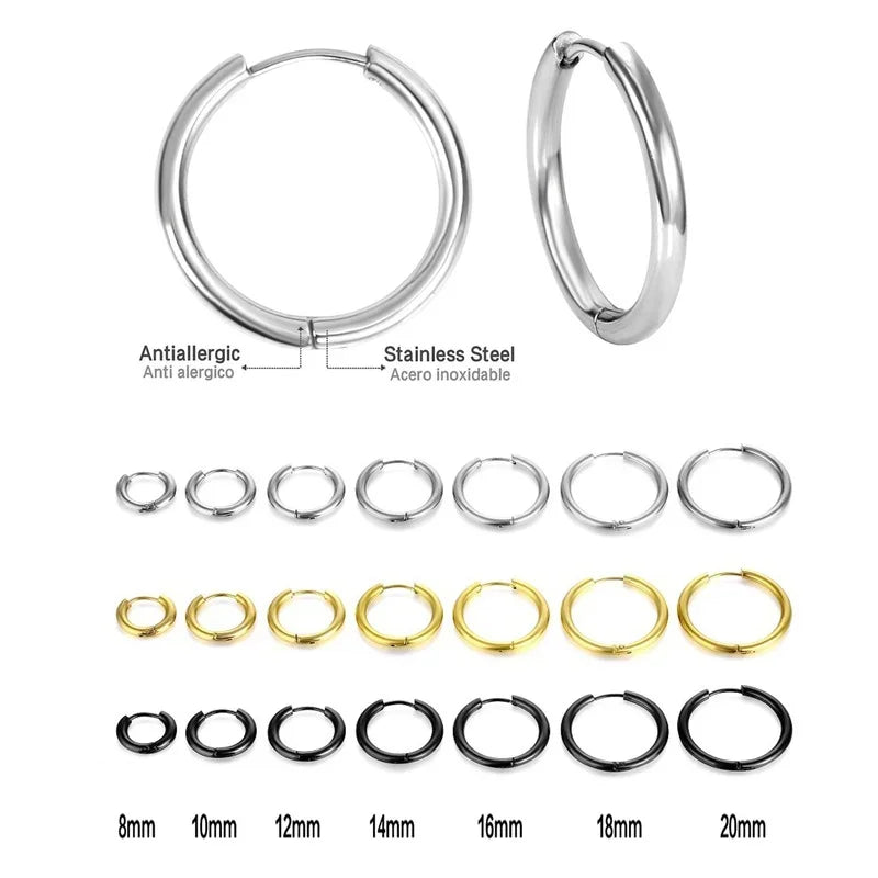 10/20Pcs Minimalist 316L Stainless Steel Small Hoop Earrings For Women Man Classic Round Earrings Fashion Ear Piercing Jewelry - Live Store 4U