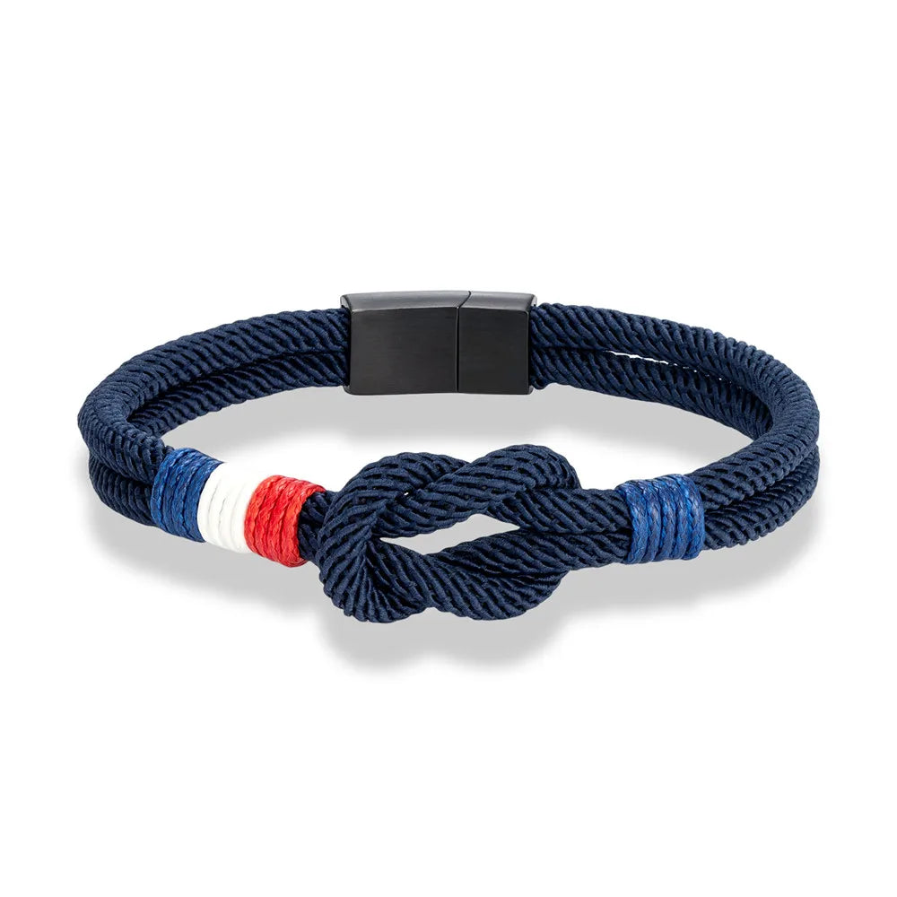 MKENDN Black Stainless Steel Square Knot Rope Bracelet Men Women Handmade Woven Double-Layer Design France Flag Couple Jewelry - Live Store 4U