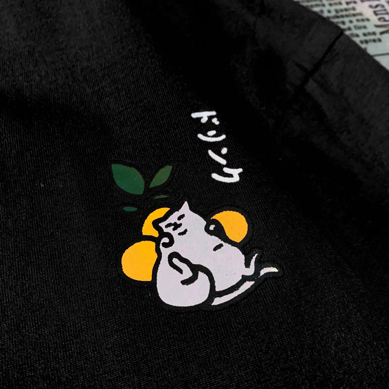 Cute Japanese Cat Print Oversized T-shirt men Women Short Sleeve Loose Casual Tee Shirt Streetwear Tops Cotton Harajuku Clothing - Live Store 4U