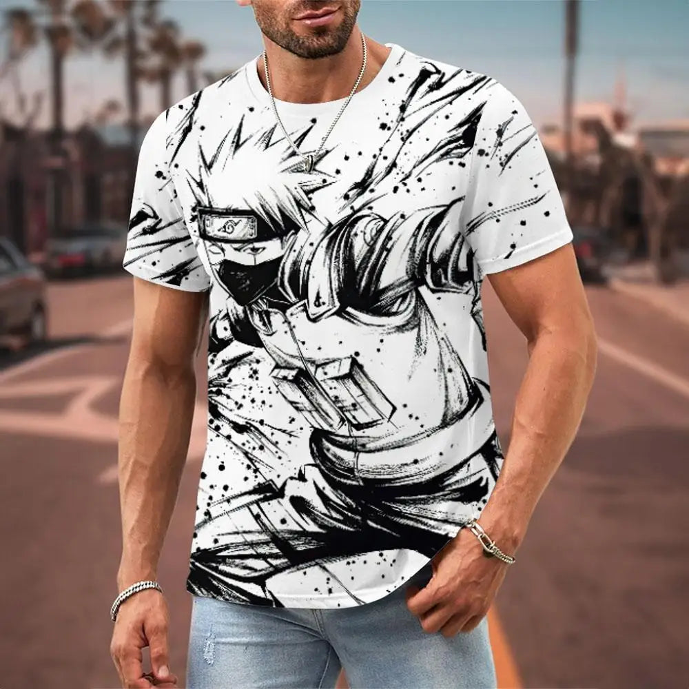 MINISO Naruto Men's T Shirt Japanese Anime 3D Prints Casual Short Sleeve Tees Street Oversized Clothing Fashion Cartoon T-Shirts - Live Store 4U
