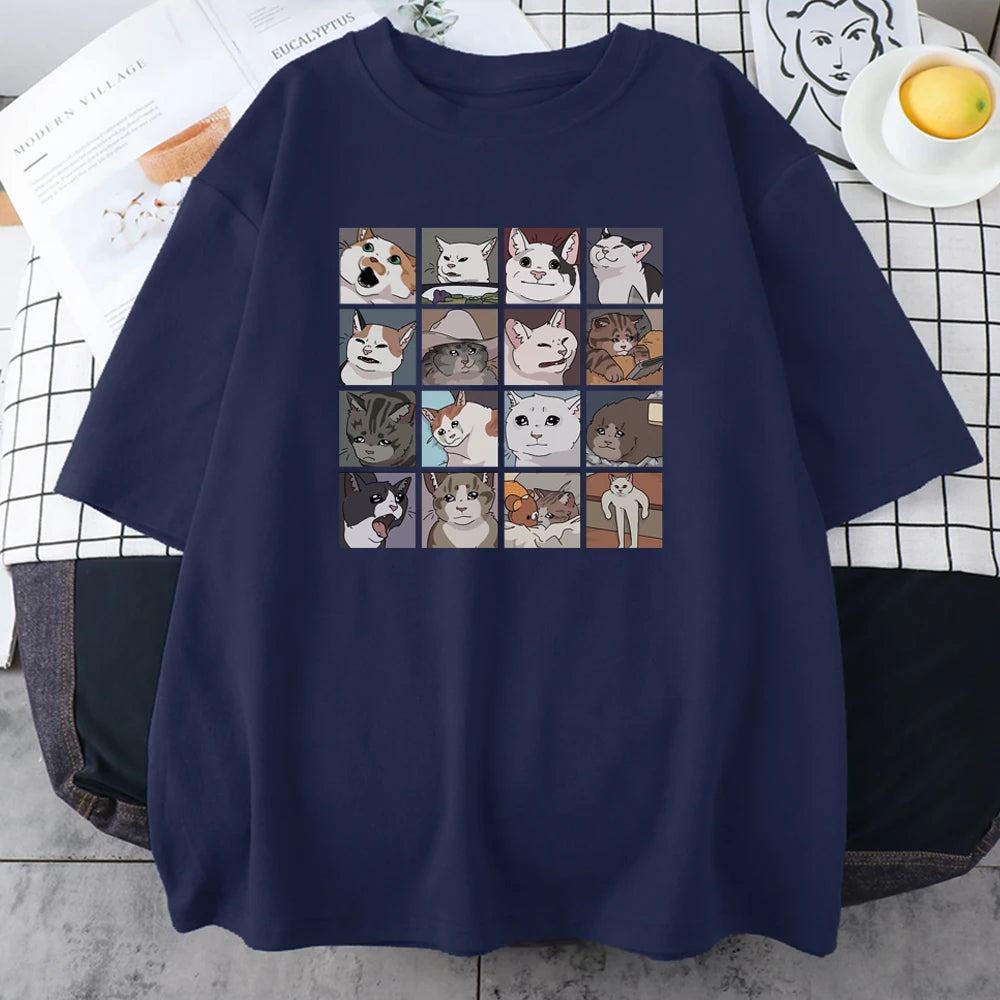 Meme Cats Puzzle Creativity Printed Men T-Shirts Beach Breathable Funny Clothing Oversize Casual Cotton Tops Mans Short Sleeve - Live Store 4U