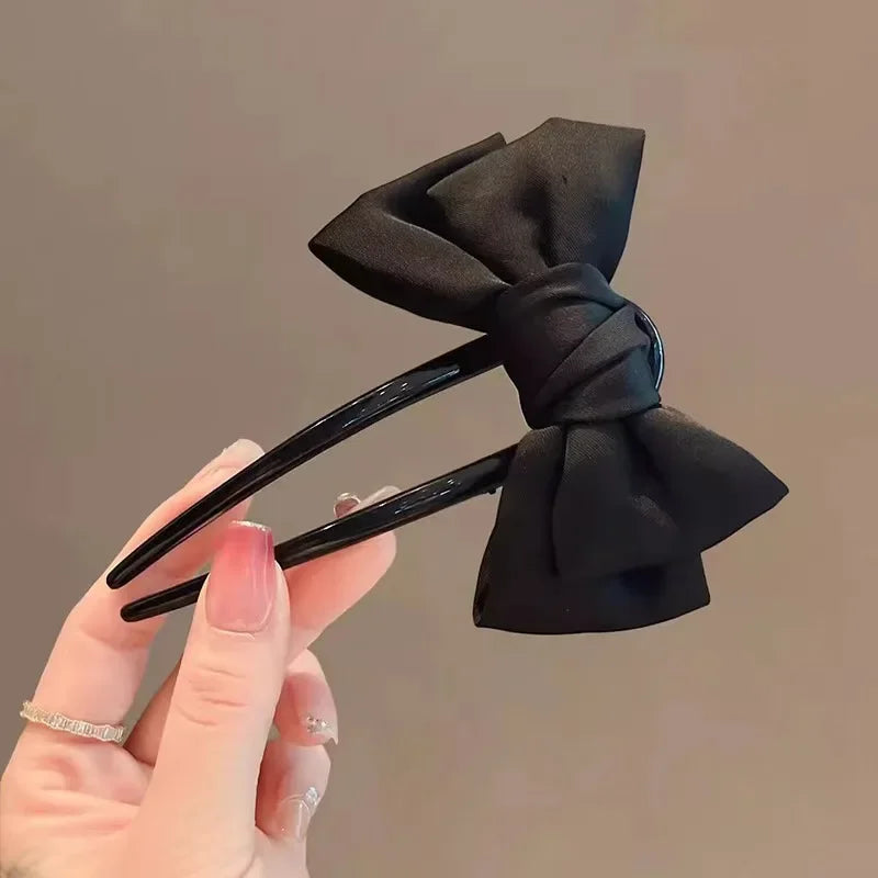 1pc Fashion Women's Bow U-shaped Hair Clip Suitable for Girl Daily Wear Accessory Elegant Black Boutique Hairpin Hair Accessory