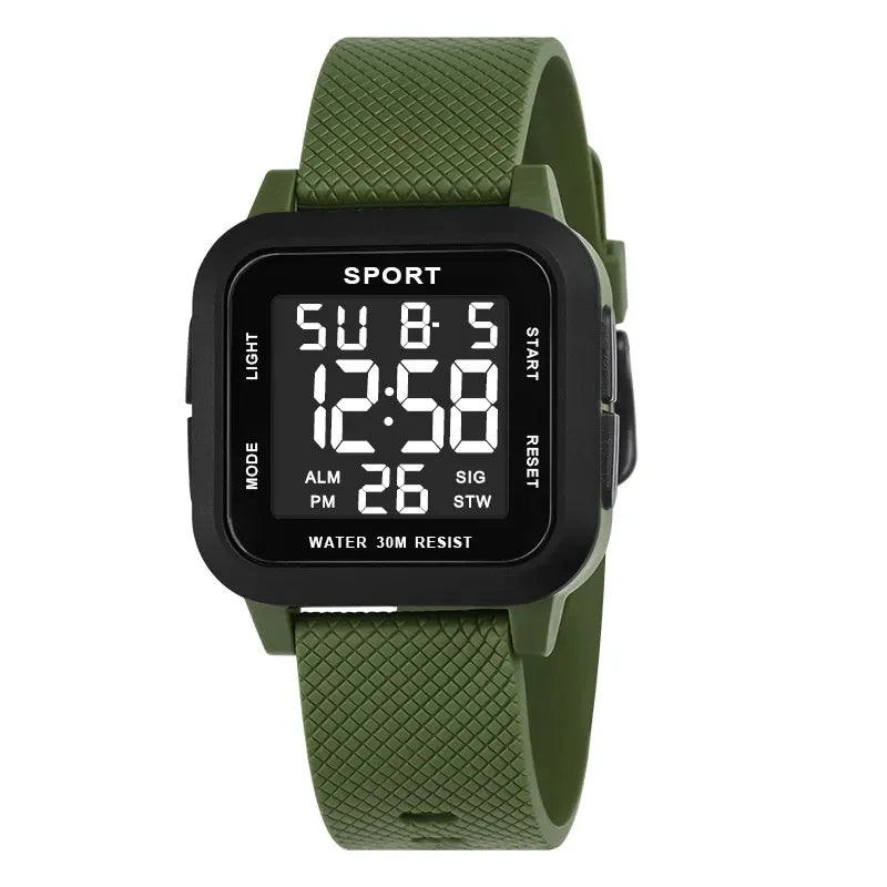 YIKAZE Black Sports Watch Men's Digital Watch Alarm Chrono Clock 3Bar Waterproof Military Men Watches LED Electronic Wristwatch