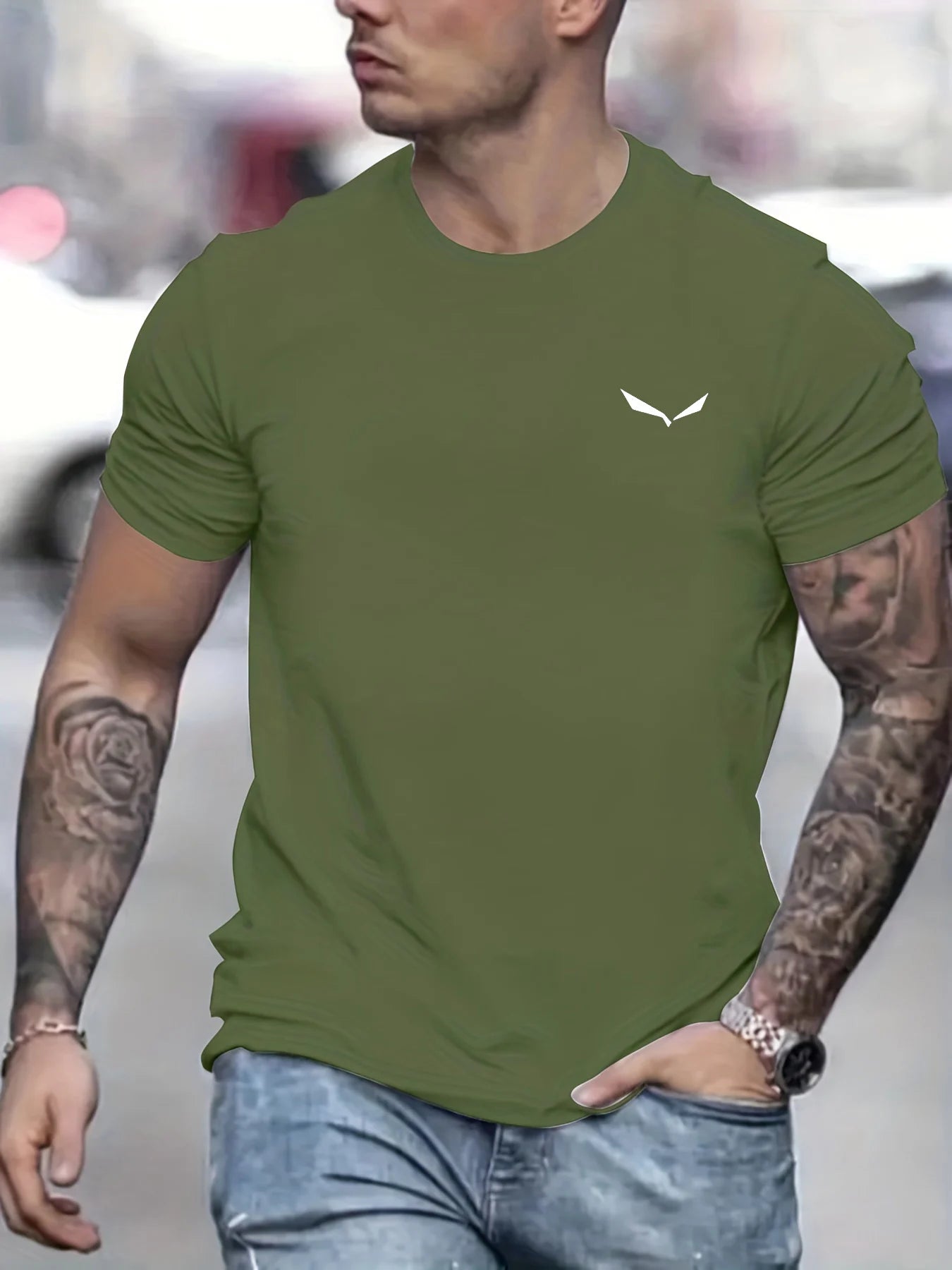 Men's Summer Loose Size 100% Cotton Bird Print Slim Fit Casual Round Neck Short Sleeve T-shirt Top - Live Store 4U