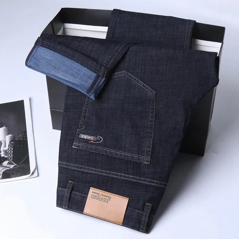 New Ice Silk Thin Denim Jeans For Men Blue Straight Stretch Cotton Pants Business Casual Lightweight Trousers Spring Summer - Live Store 4U