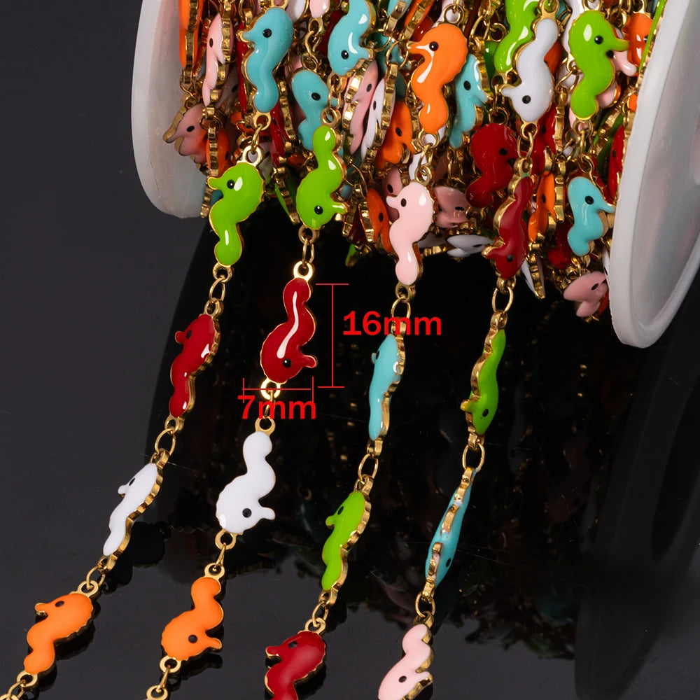 1Meter Stainless Steels Enamel Ocean Animal Charms Chains for DIY Necklaces Making Jewelry Findings Bracelets Anklet Component