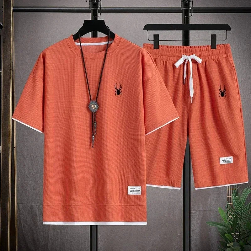 Men's short sleeved T-shirt and sports shorts set casual sportswear Korean fashion summer - Live Store 4U