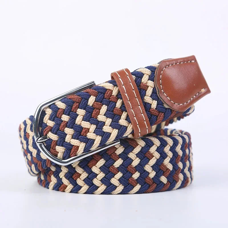 107/120/130cm UNISEX Casual Knitted Pin Buckle Women Belt Woven Canvas Elastic Expandable Braided Stretch Jeans Belts for Men - Live Store 4U