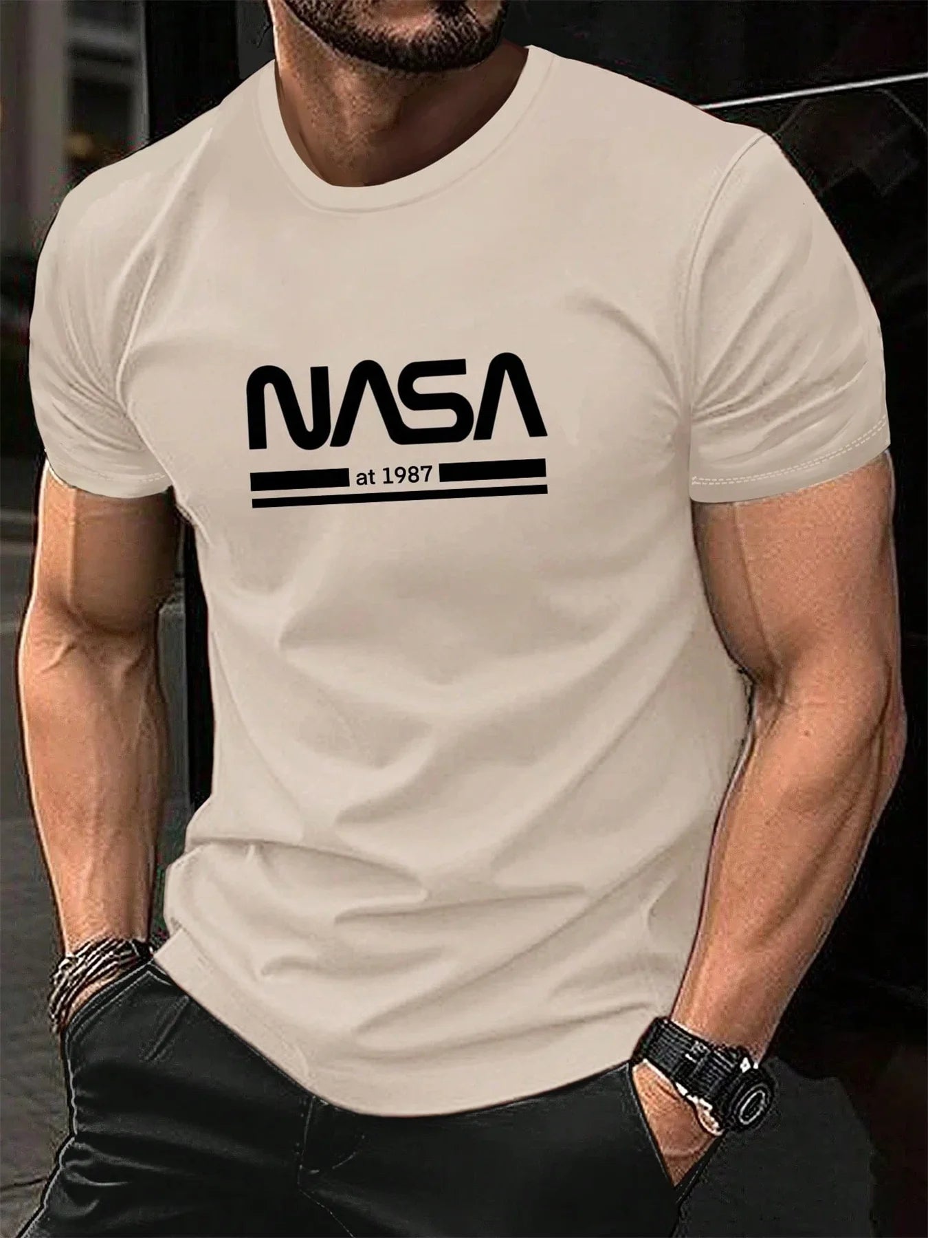 Men's summer 100% cotton fashionable casual loose fit plus size letter pattern printed sports round neck short sleeved T-shirt - Live Store 4U