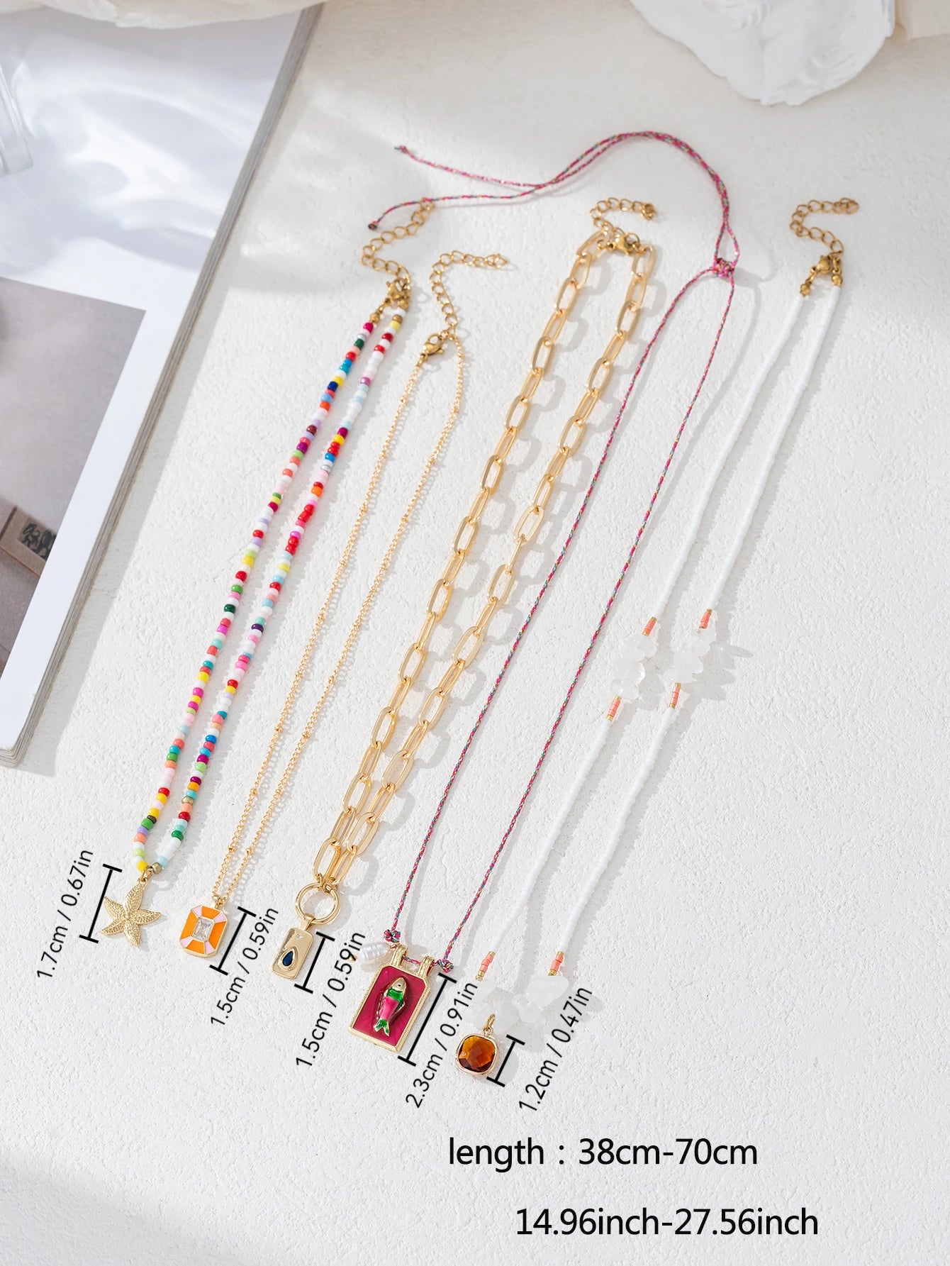 5PCS Charm Bohemian Sea Star Pendant Irregular Gravel Beads Clavicle Chain Women's Necklace Holiday Jewelery Accessories