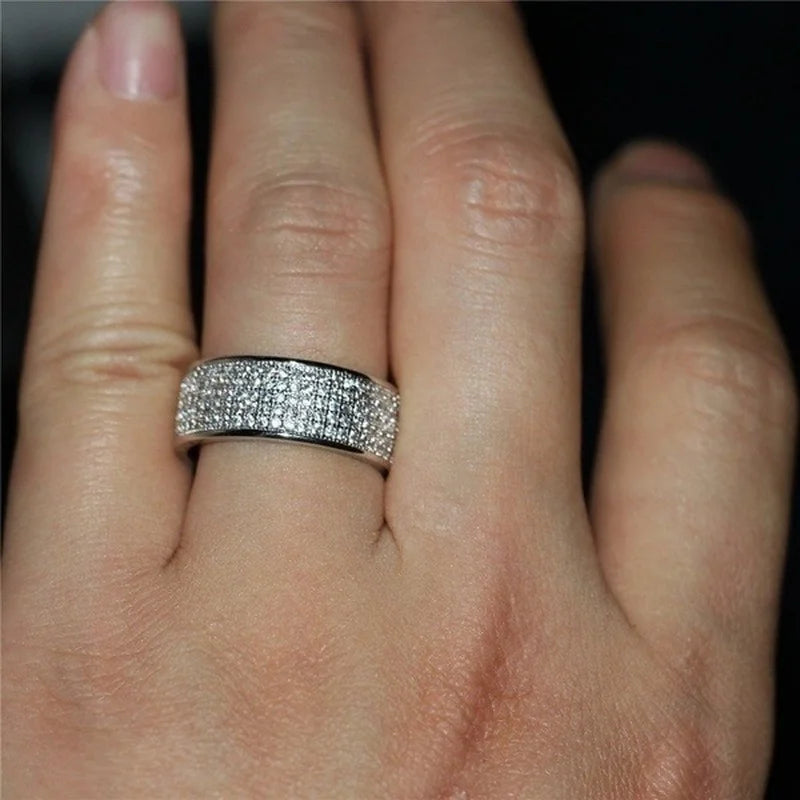 Shine Silver and Gold Color Women Ring Round Inlaid White Zircon Ring for Women Men Engagement Wedding Jewelry Gift - Live Store 4U