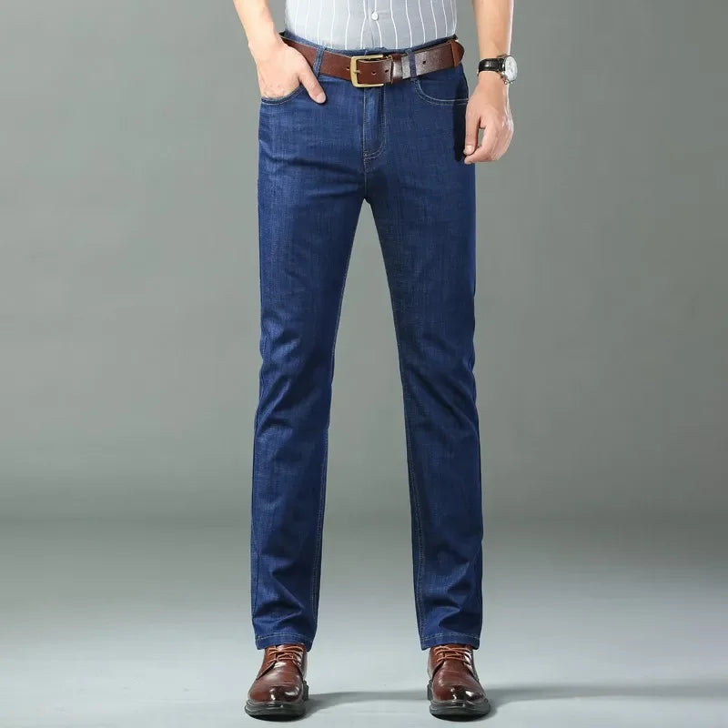 New Ice Silk Thin Denim Jeans For Men Blue Straight Stretch Cotton Pants Business Casual Lightweight Trousers Spring Summer - Live Store 4U