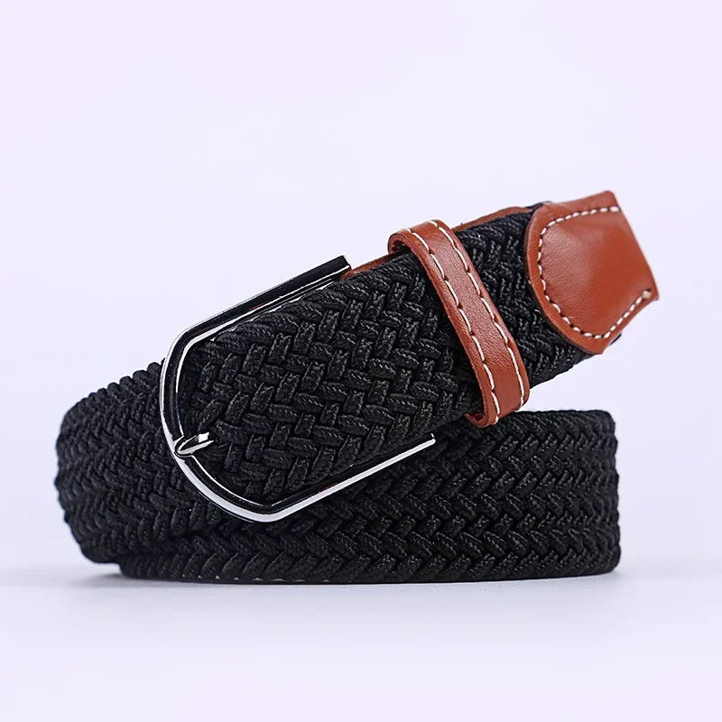 107/120/130cm UNISEX Casual Knitted Pin Buckle Women Belt Woven Canvas Elastic Expandable Braided Stretch Jeans Belts for Men - Live Store 4U
