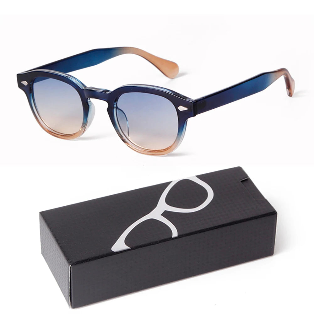 Fashion Gradient Blue Small Round Sunglasses for Women Men Brand Designer Vintage Tortoise Square Sun Glasses Lunettes De Soleil