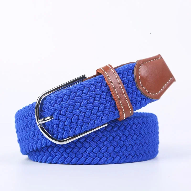 107/120/130cm UNISEX Casual Knitted Pin Buckle Women Belt Woven Canvas Elastic Expandable Braided Stretch Jeans Belts for Men - Live Store 4U