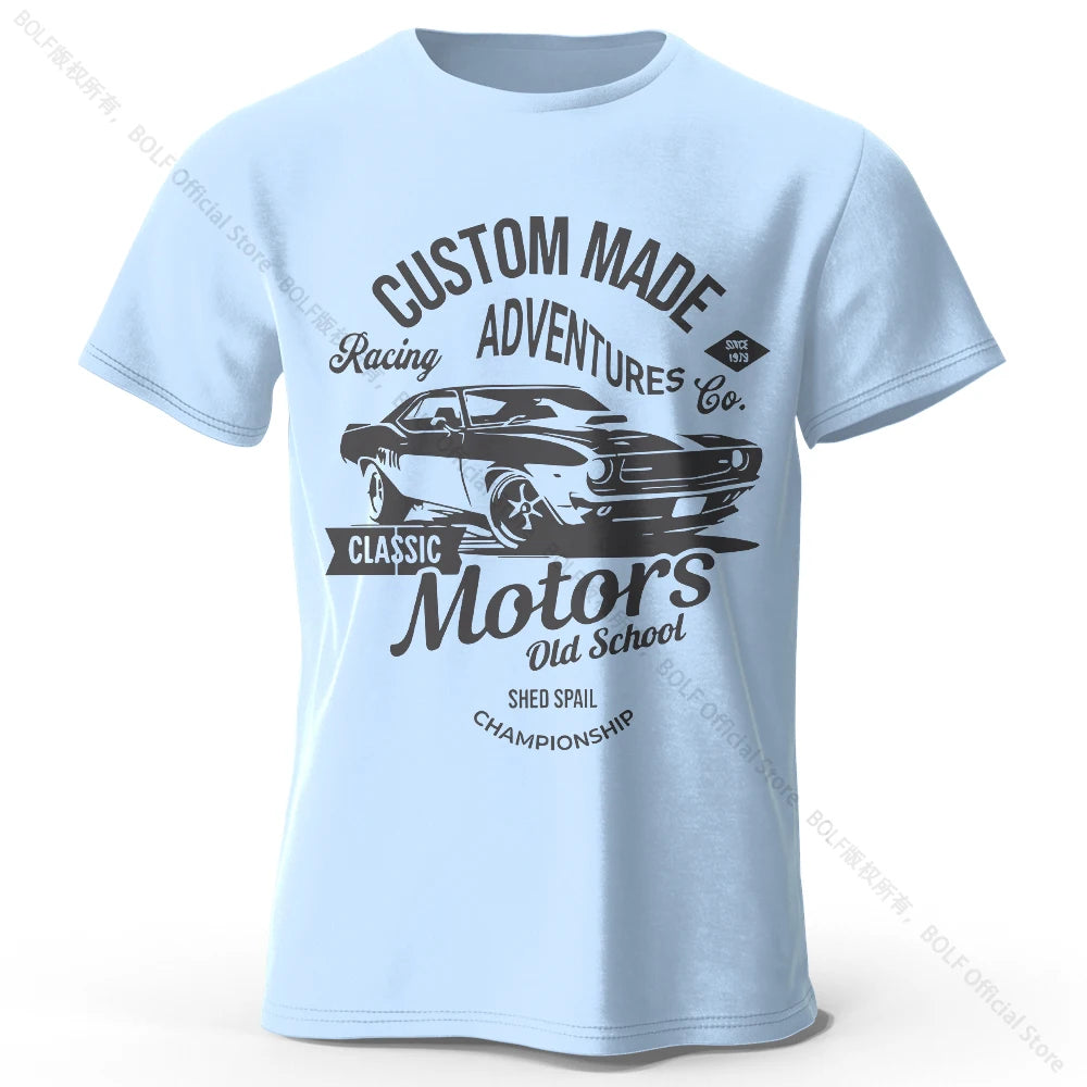 Men's Motors Printed T-Shirt 100% Cotton Oversized Vintage Old School Graphic Tees for Men Women Summer Tops - Live Store 4U