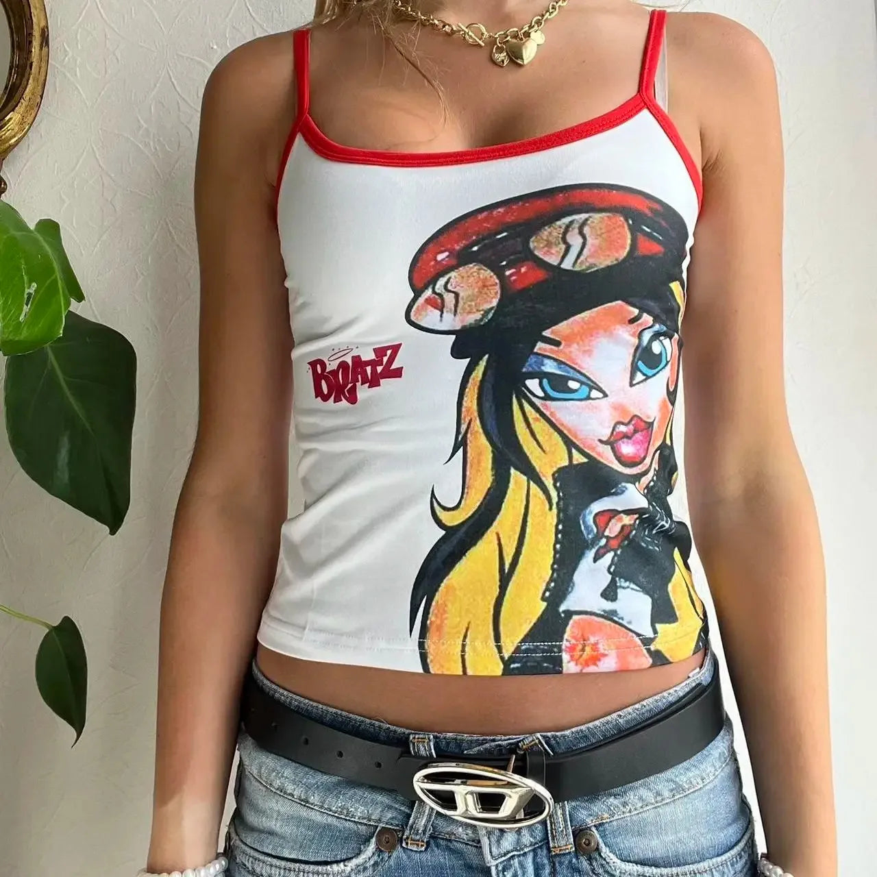 Y2K Clothes Cartoon print Slim Short Top Sexy corset Goth Vintage Street White Baby Tee Grunge Slim Crop Top Summer emo