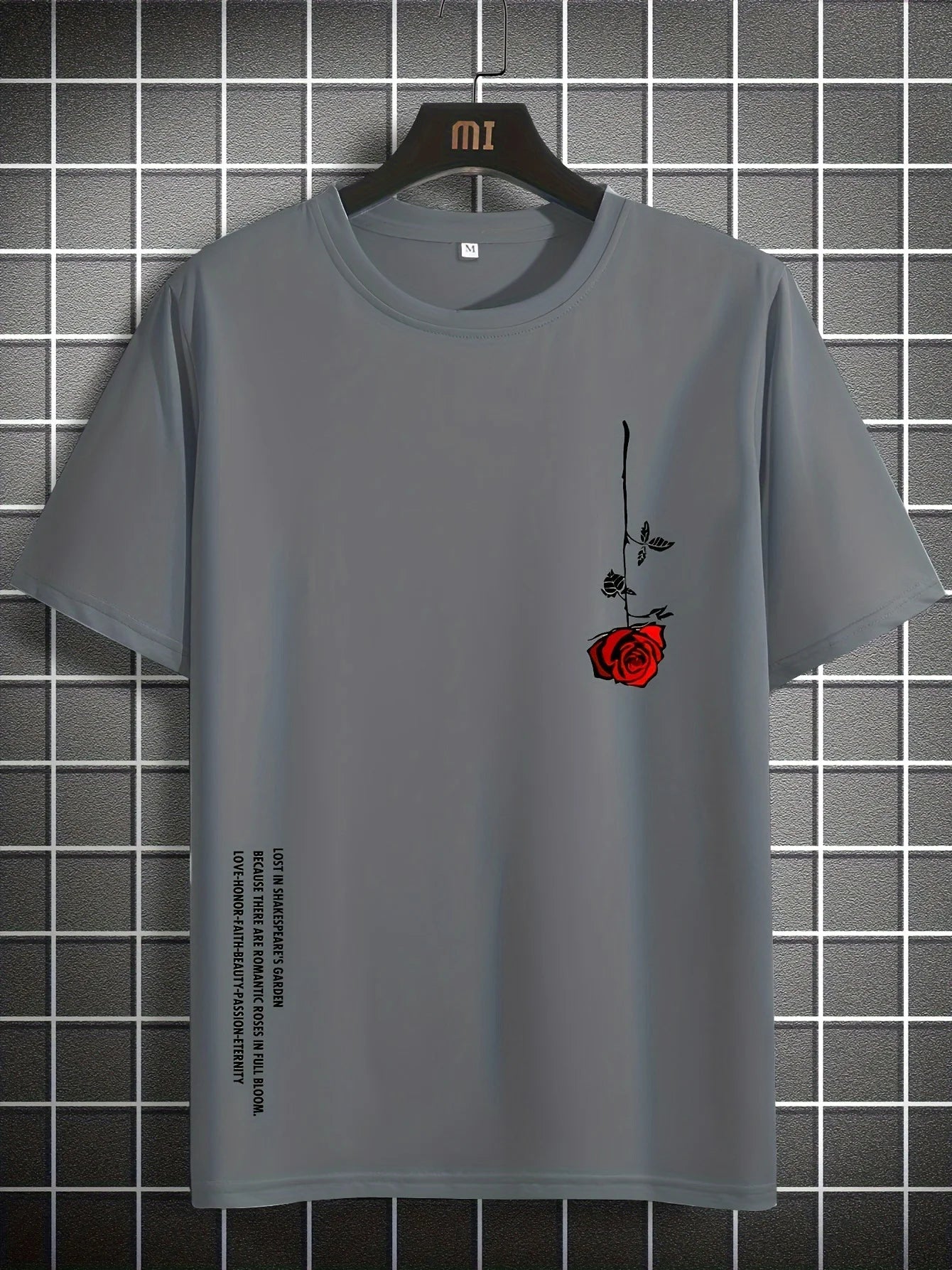 Men's Summer Loose Size 100% Cotton Rose Print Casual Slim Fit Round Neck Short Sleeve T-shirt Top - Live Store 4U