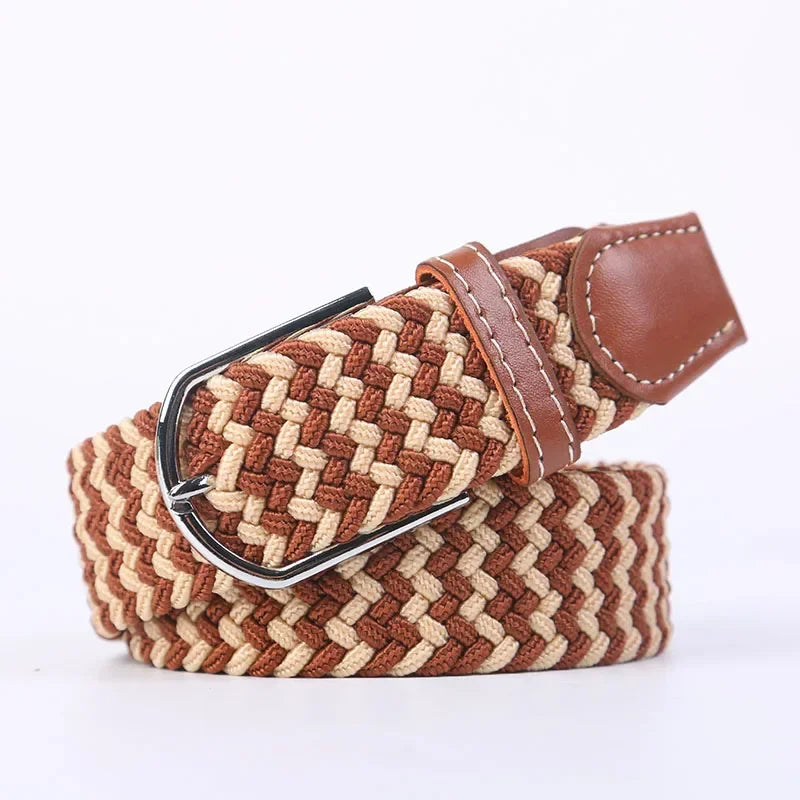 107/120/130cm UNISEX Casual Knitted Pin Buckle Women Belt Woven Canvas Elastic Expandable Braided Stretch Jeans Belts for Men - Live Store 4U
