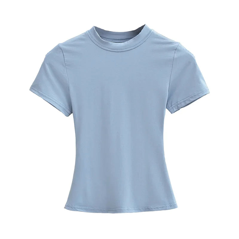 2025 New High Quality Casual T shirt Sexy Slim Short Sleeves Fashion Trend Solid Women Clothing y2k Tops - Live Store 4U