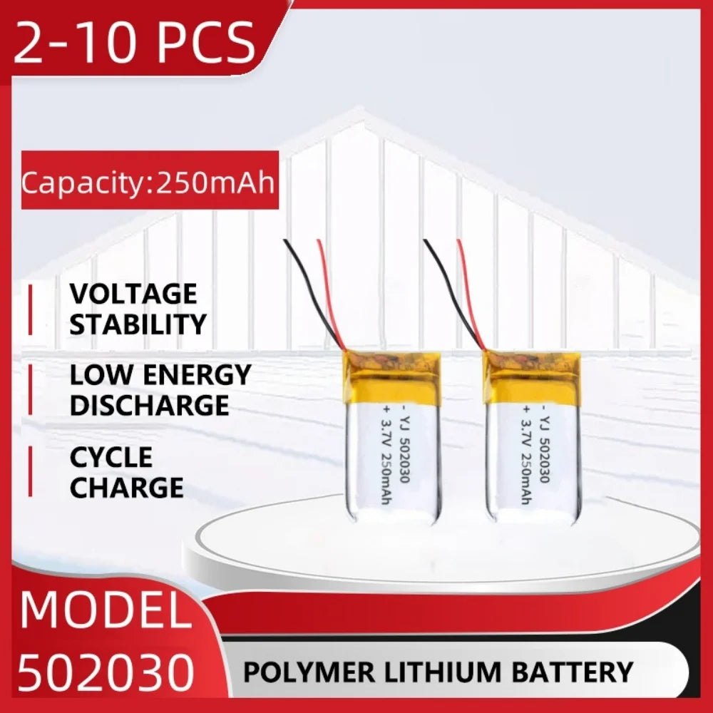3.7V 250mAh Polymer Lithium LiPo Rechargeable Battery 502030 For Bluetooth headset, beauty instrument, selfie stick, spray, etc